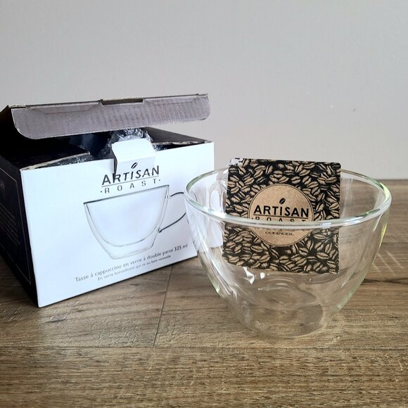 NWT Artisan Roast by Godiner doubled walled glass coffee mug on in box. - Picture 3 of 8